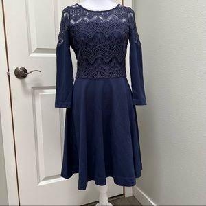 LILLY PULITZER REMMY 3/4 SLEEVE LACE KNEE LENGTH DRESS NAVY SMALL